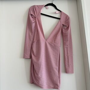 Superdown Shimmering Pink Deep V Mini Dress